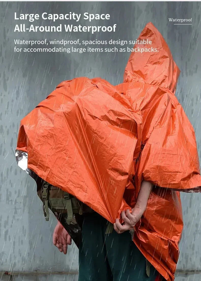 2-in-1 Emergency Rain Poncho & Survival Blanket