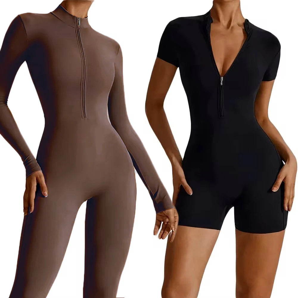 Women's Zipper Athletic Jumpsuit – Breathable Gym & Yoga Tracksuit