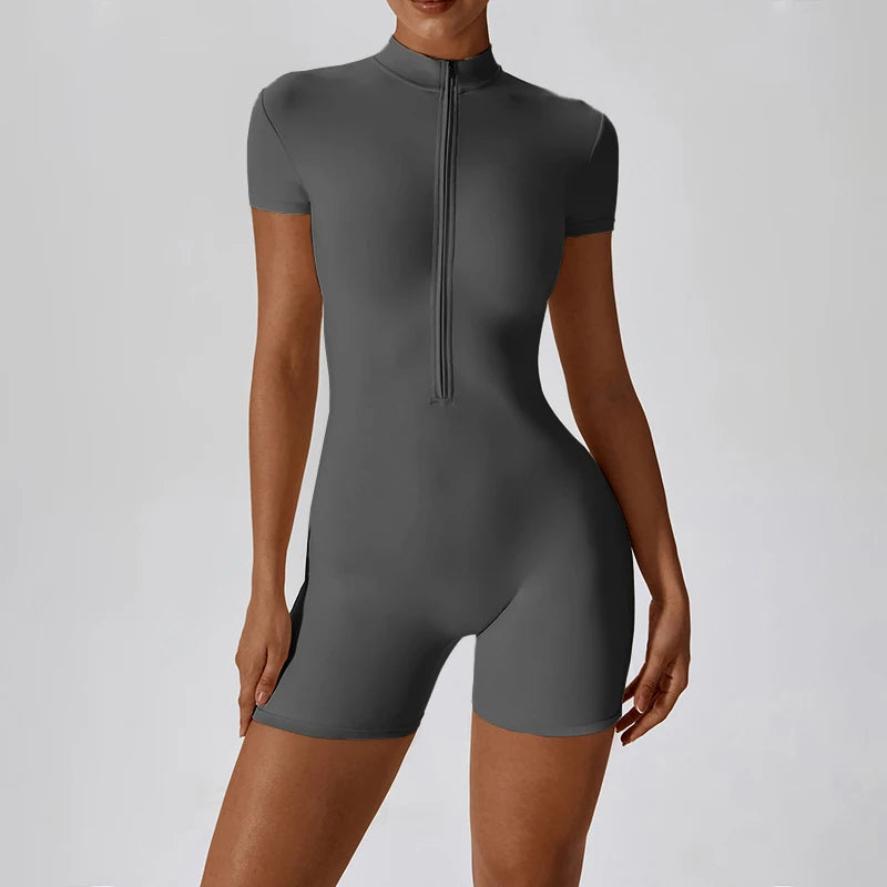 Women's Zipper Athletic Jumpsuit – Breathable Gym & Yoga Tracksuit
