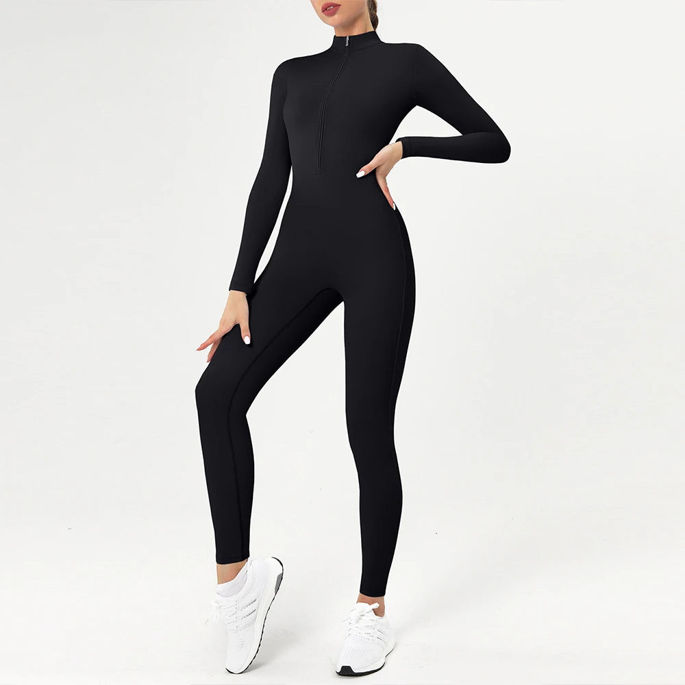 Women's Zipper Athletic Jumpsuit – Breathable Gym & Yoga Tracksuit