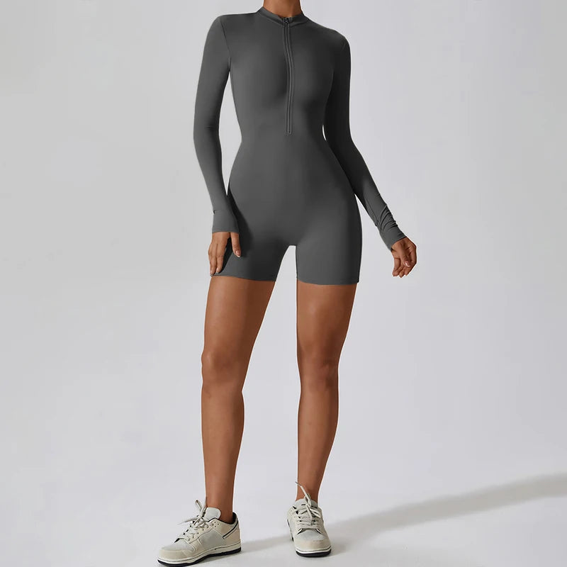 Women's Zipper Athletic Jumpsuit – Breathable Gym & Yoga Tracksuit