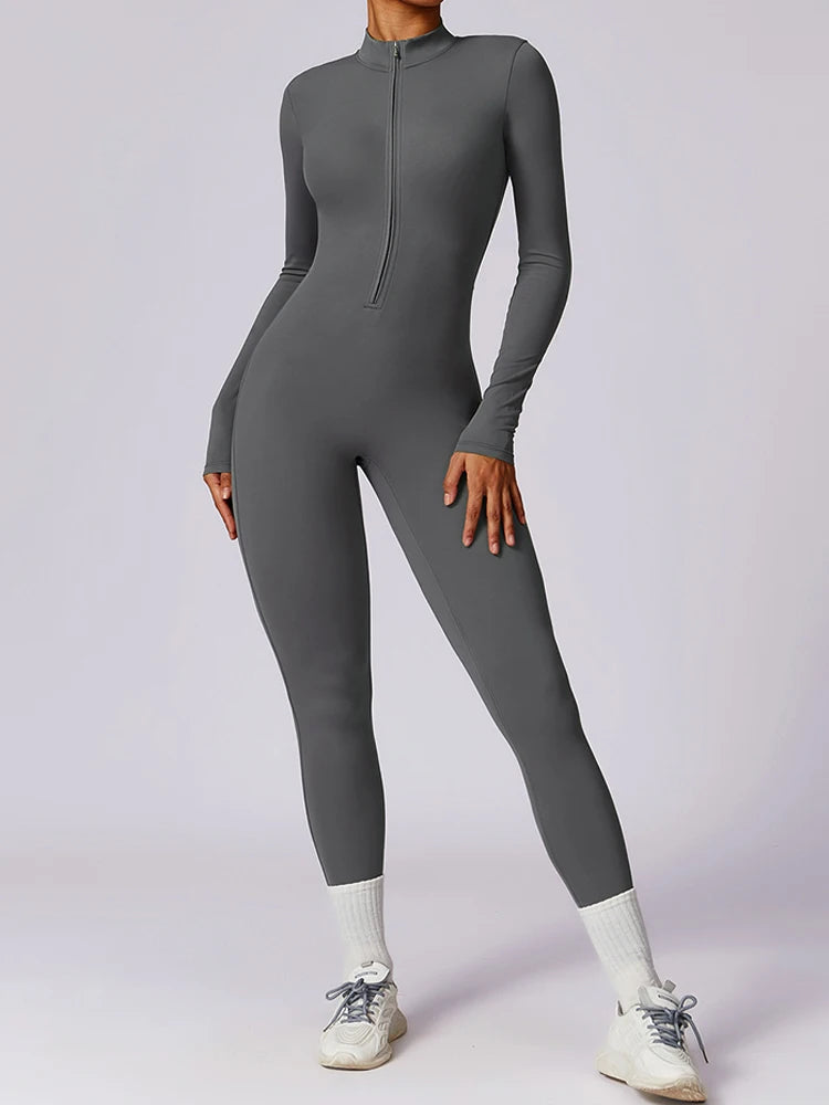 Women's Zipper Athletic Jumpsuit – Breathable Gym & Yoga Tracksuit