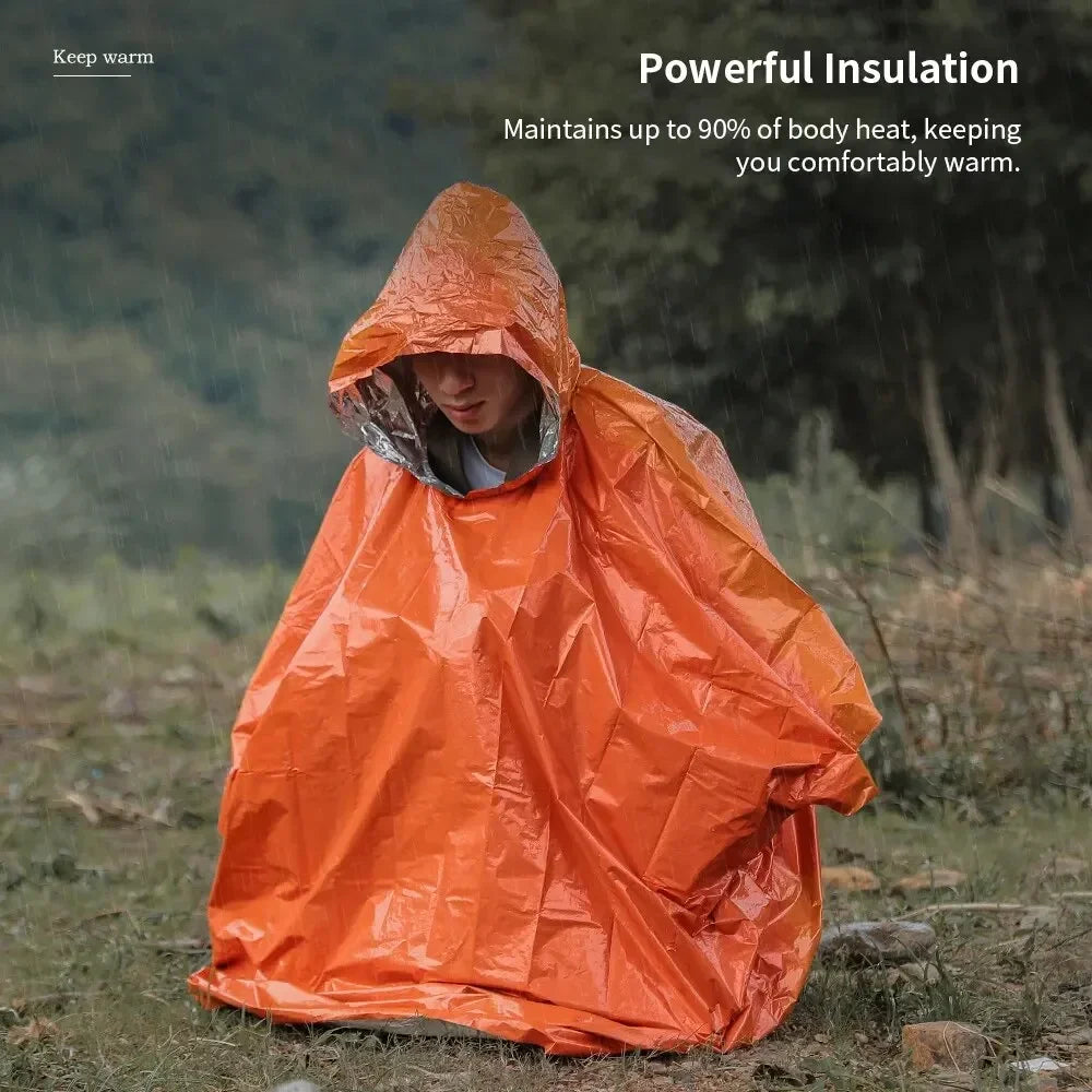 2-in-1 Emergency Rain Poncho & Survival Blanket
