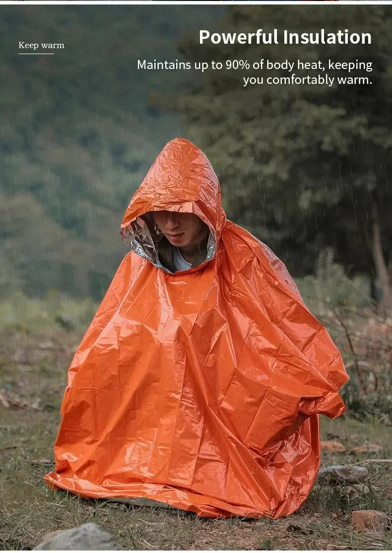 2-in-1 Emergency Rain Poncho & Survival Blanket