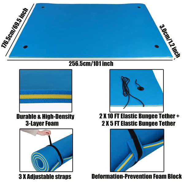 Floating Water Pad Mat 3-Layer Foam with Storage Straps