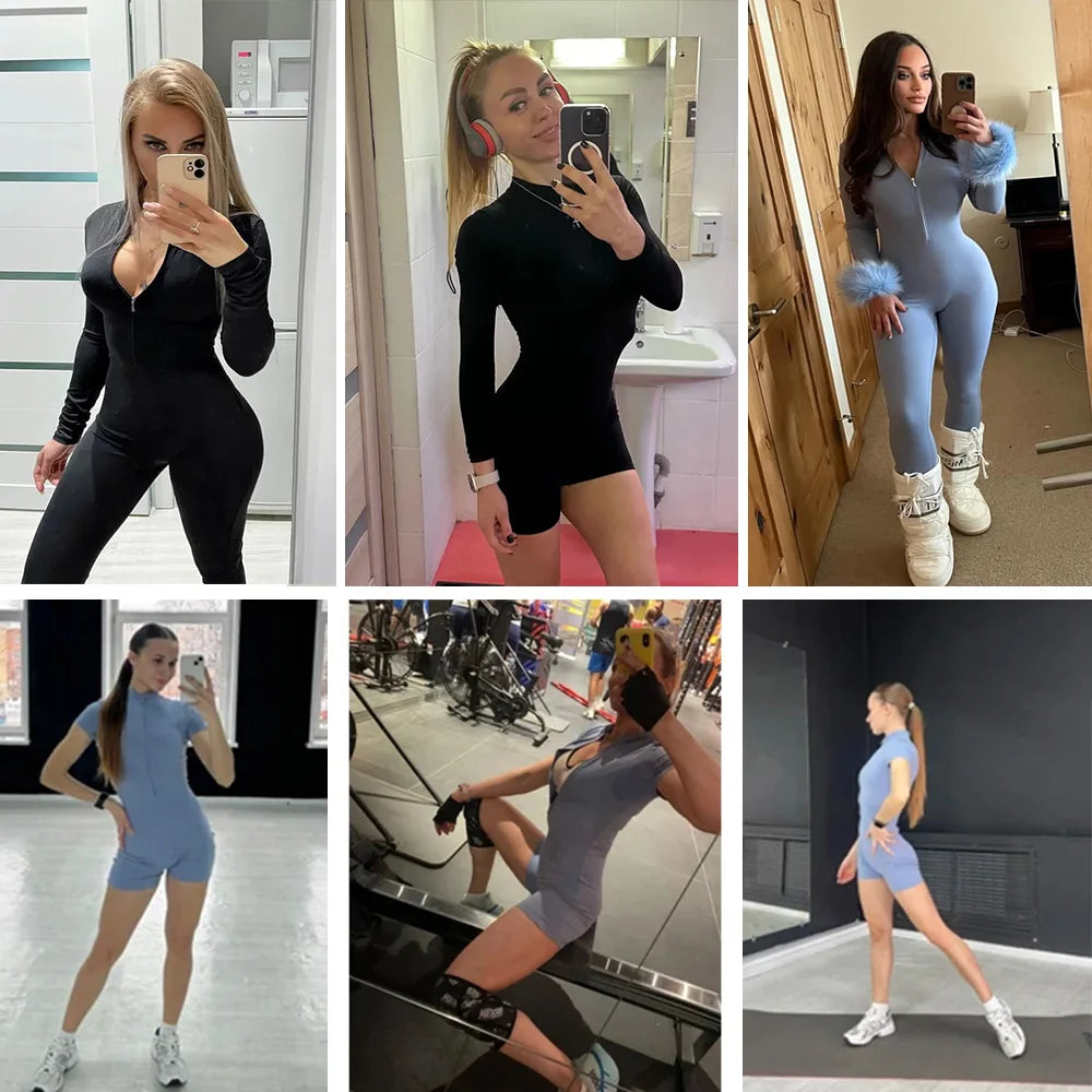 Women's Zipper Athletic Jumpsuit – Breathable Gym & Yoga Tracksuit