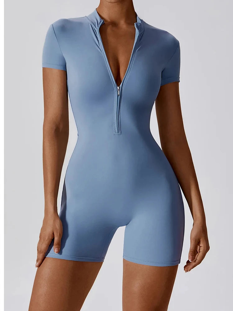 Women's Zipper Athletic Jumpsuit – Breathable Gym & Yoga Tracksuit