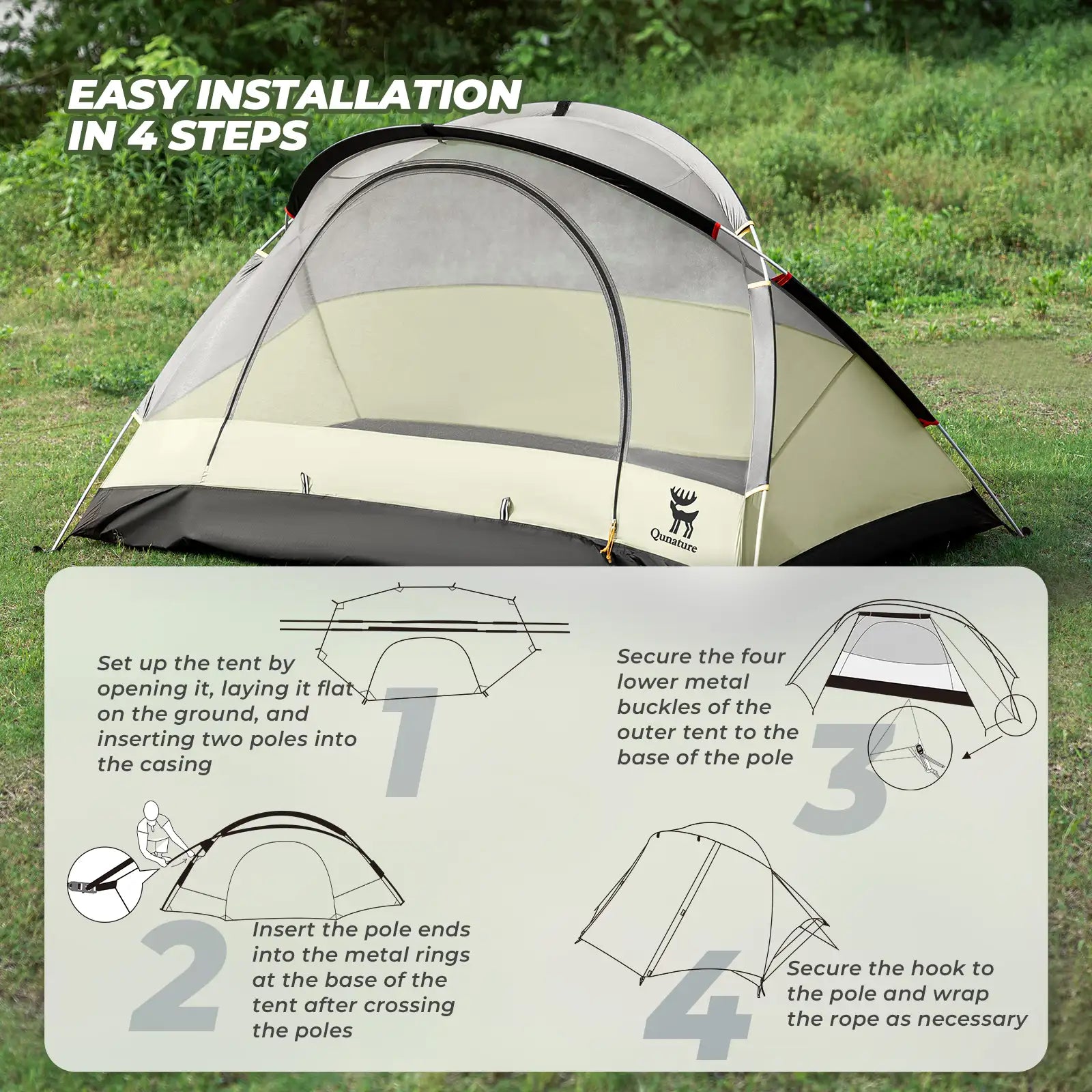 2-Person Lightweight Camping Tent – Rainproof with Aluminum Poles & Easy Setup